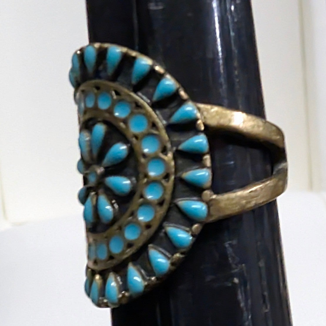 Vintage Statement Oval Turquoise Faux Stone Ring Size 6.5 Brass Tone Boho Ethnic