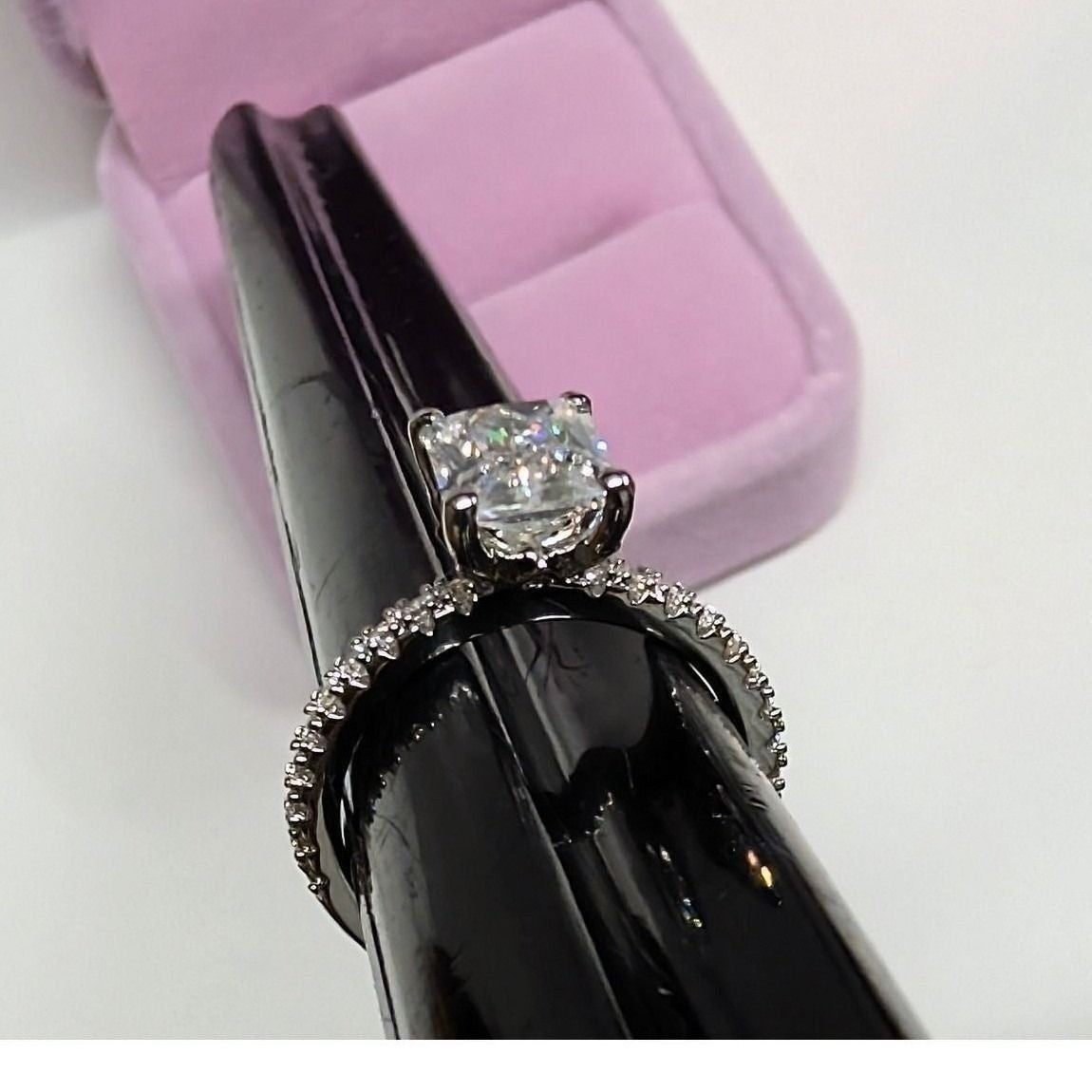 New in Box 14K Gold Radiant Cut Cubic Zirconia Engagement Ring Size 7.25 Pave CZ