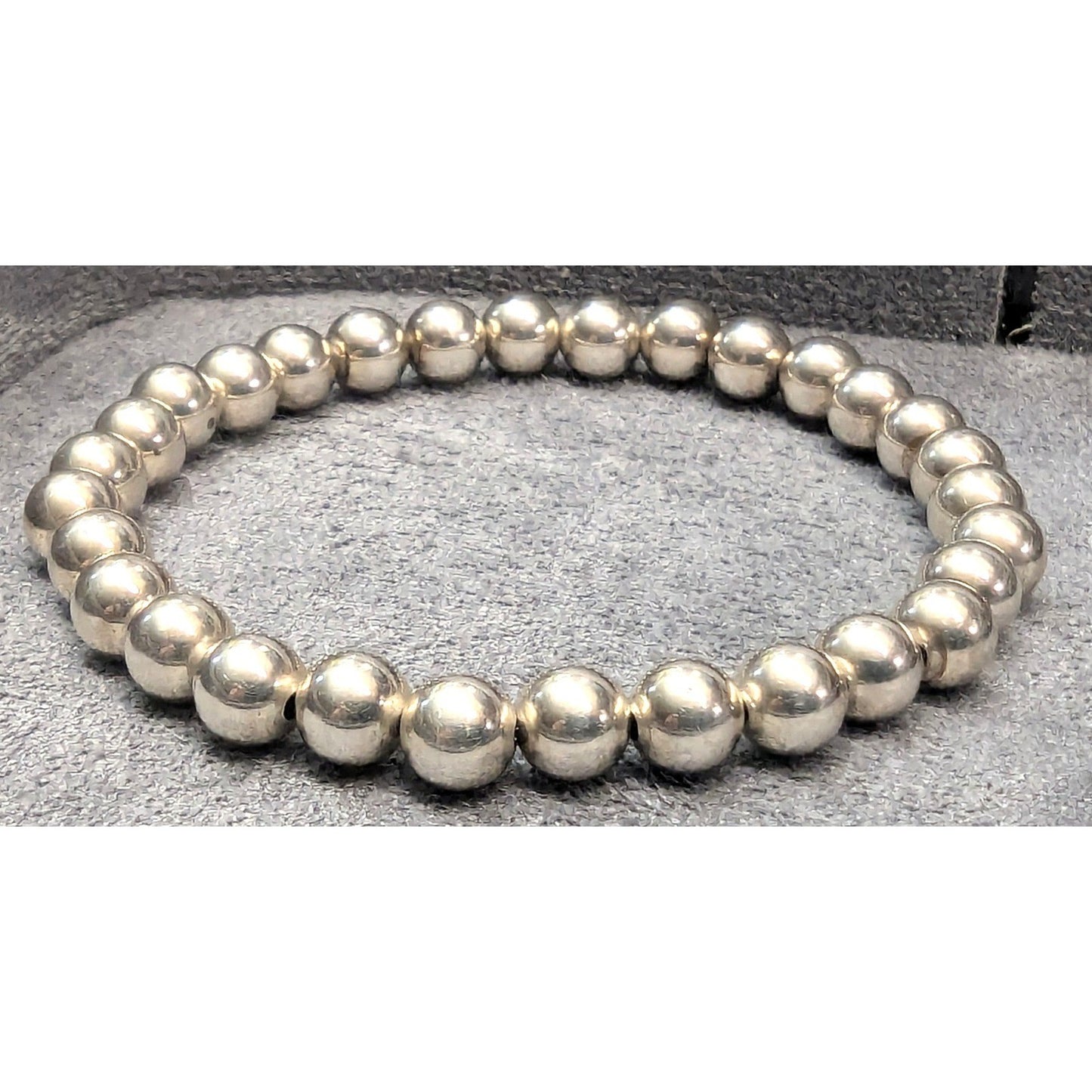 New Ball Bead Stretch Bracelet Silver Tone Polished Minimalist Stackable Metal