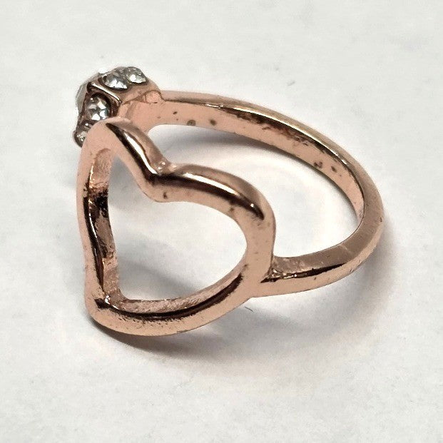 New Rose Gold Tone Open Heart Wrap Ring Size 2 Pinky Midi Toe Kiddie Rhinestone