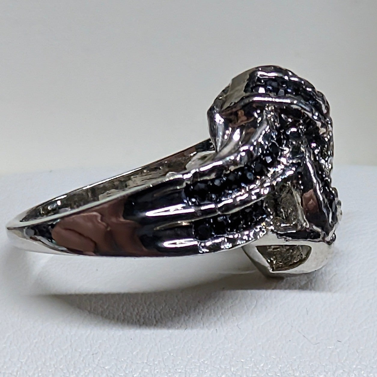 New Black Twist Knot Ring Plus Size 8.5 Silver Tone Statement Pave Rhinestones