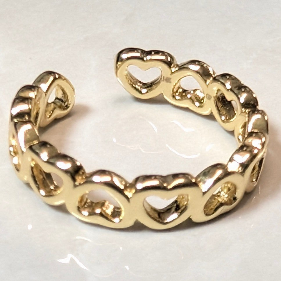 New 14K GP Gold PLated Heart Cutout Sz 3.75 Band Ring Open Finger Toe Love Gift
