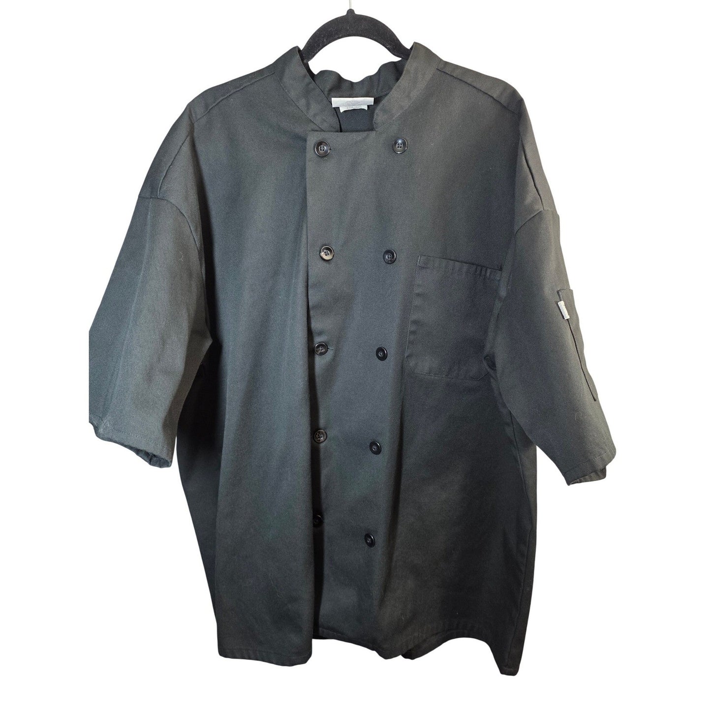 Uncommon Threads Chef Coat Mens 2XL Black Short Sleeve Button Front Twill 0415