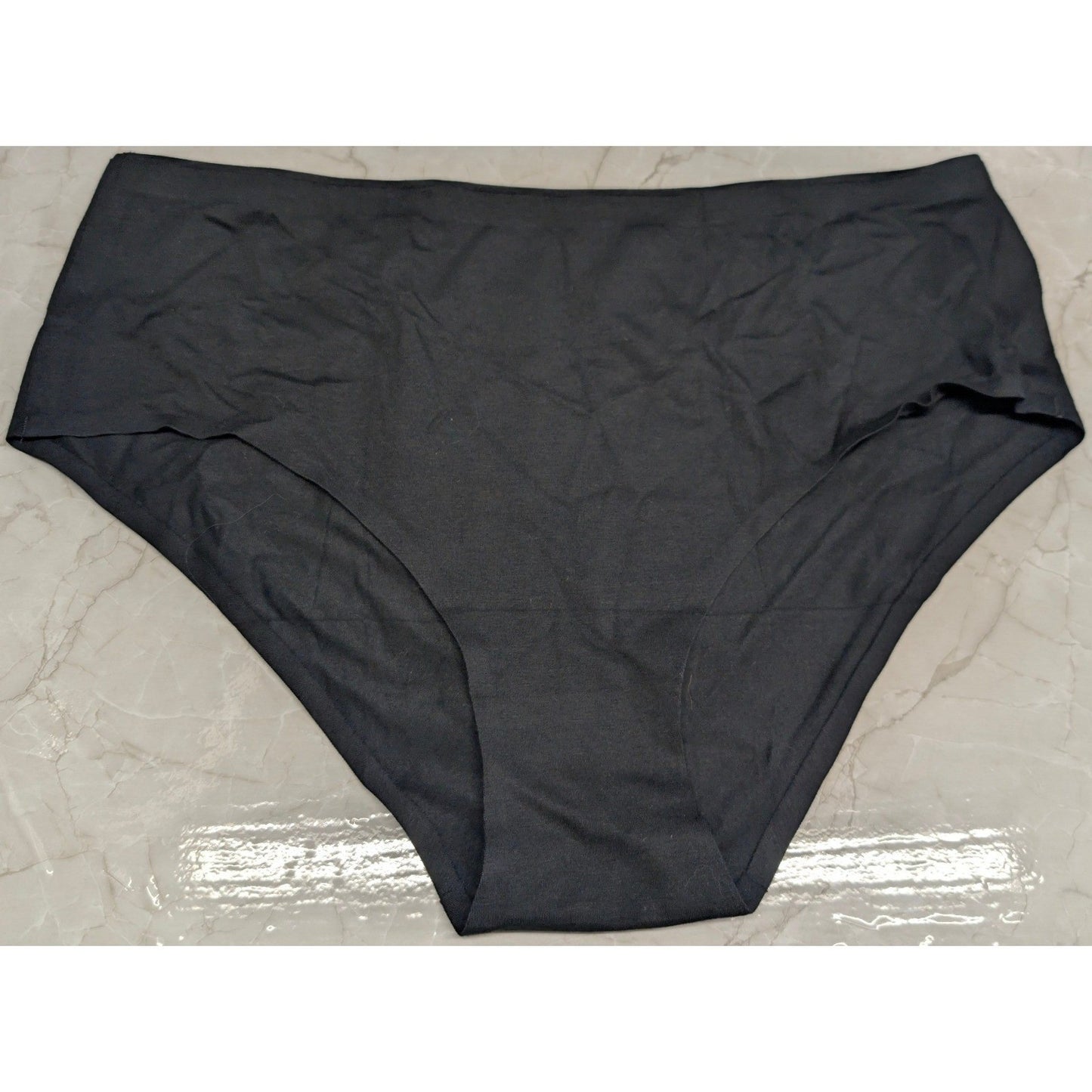 New High Waisted Cotton Blend Brief Panties Plus Size XL Black Seamless Raw Edge