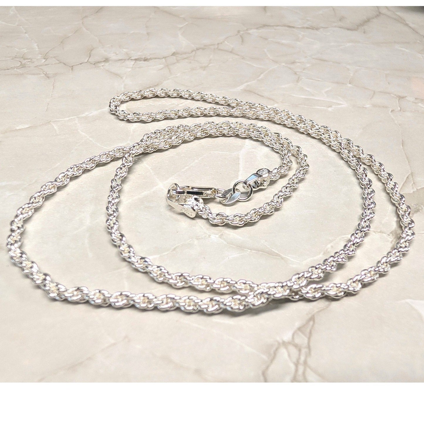New Sterling Silver MARKED 925 Italy NOT TAGGED Rope Chain Necklace 24in Lobster