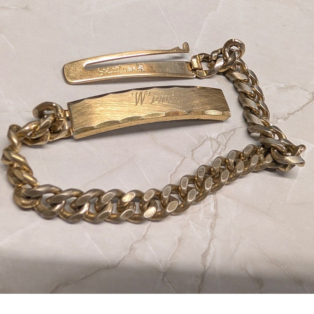 Vintage Speidel USA ID Bracelet 7" Name Wendy Engraved Curb Link Gold Tone