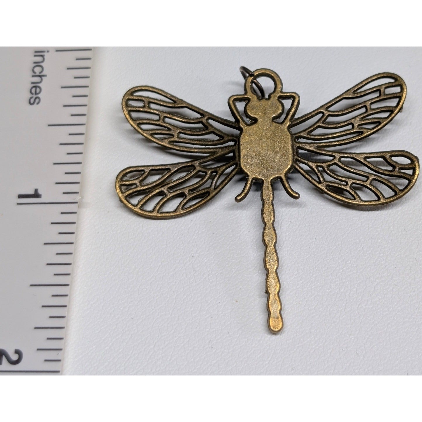 Vtg New Dragonfly Pendant BronzeTone Faux Turquoise Filigree Rhinestone Insect
