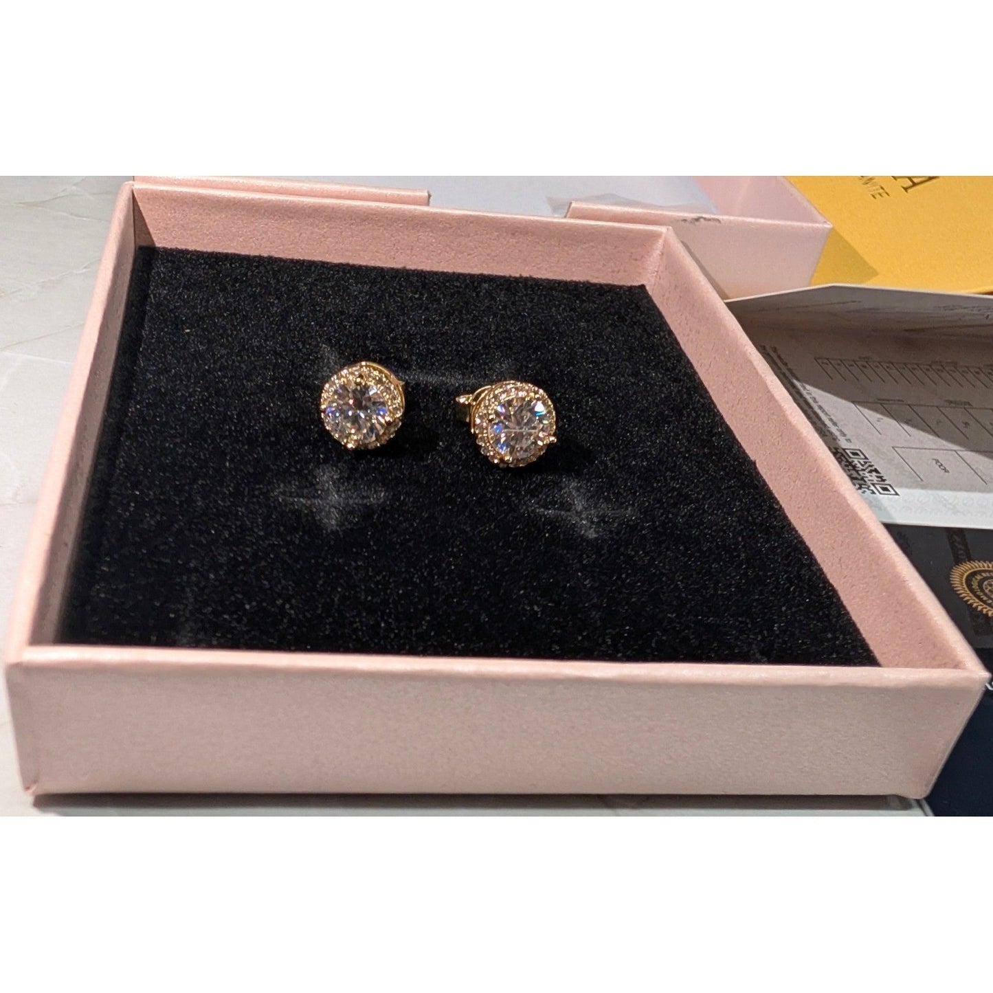 New 14K GP Gold Plated GRA Moissanite Stud Earrings Halo Brilliant Cut 1.0ct D