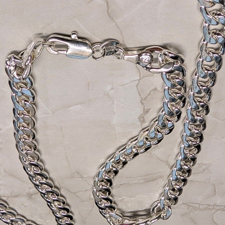 New Sterling Silver 925 Cuban Curb Link Chain Necklace 22" 6MM Polished Flat