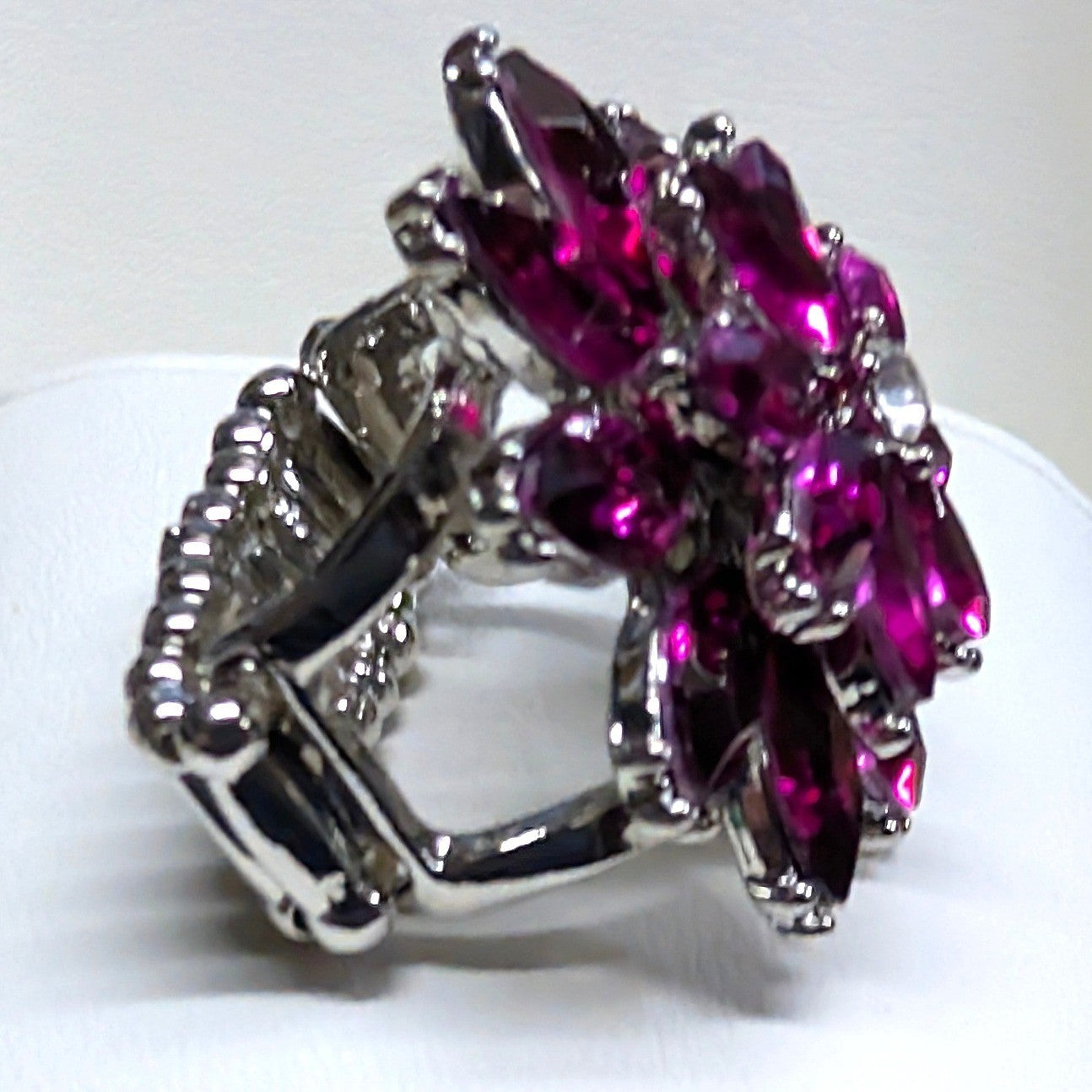 New Huge Flower Floral Statement Ring Purple Marquise Rhinestones Stretch Band