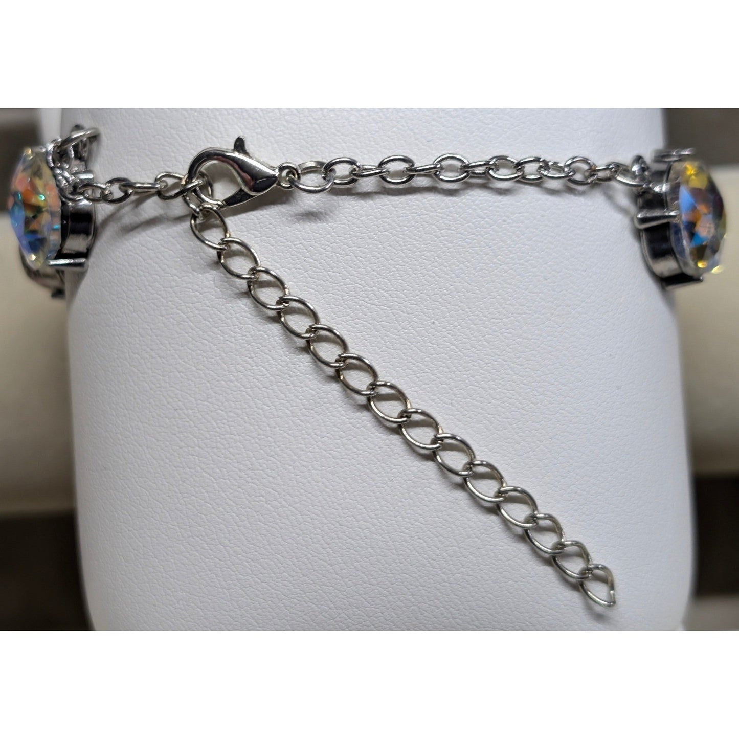 New Multicolor Crystal Link Bracelet Silver Tone Iridescent AB Aurora Borealis