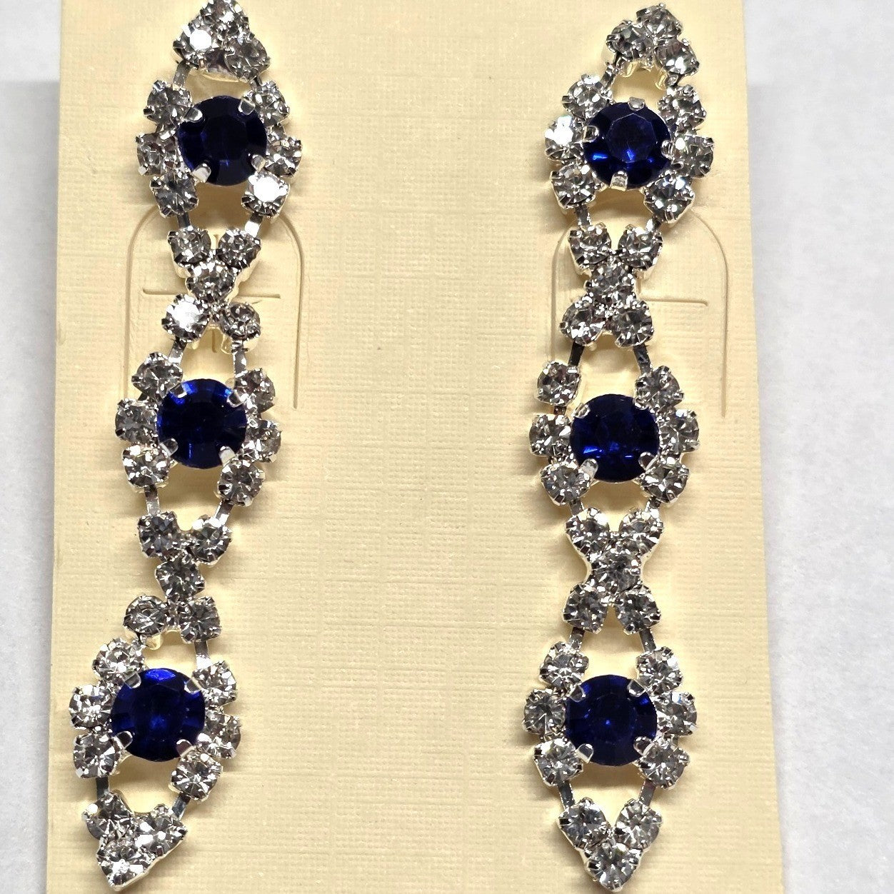 New Blue Clear Rhinestone Crystal Dangle Drop Earrings Silver Tone Art Deco 2"