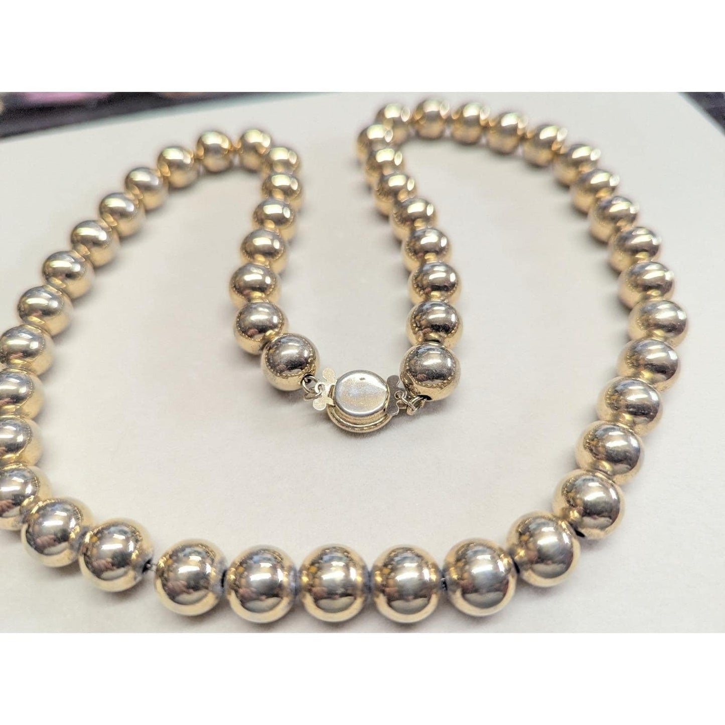 Vintage Goldtone Beaded Necklace Polished Round Ball Beads Strand Chain Classic
