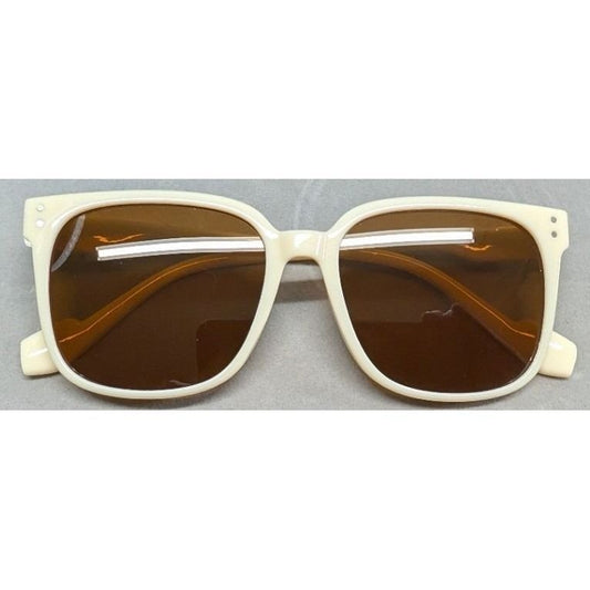 Vtg New Square Frame Sunglasses Womens Cream Brown Tinted Lens Retro Oversized