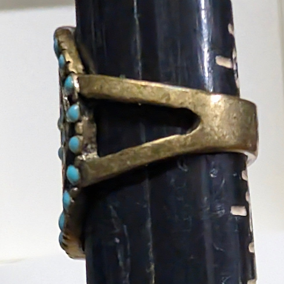 Vintage Statement Oval Turquoise Faux Stone Ring Size 6.5 Brass Tone Boho Ethnic