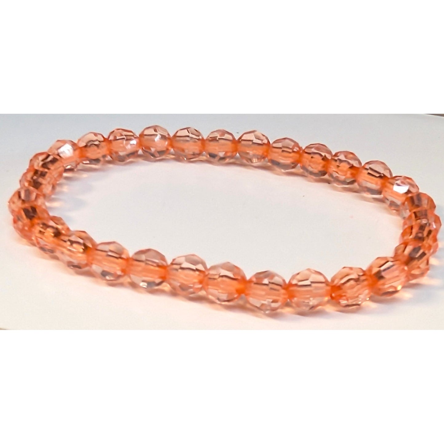 New Beaded Stretch Bracelet Peach Faceted Translucent Boho Stackable Colorful