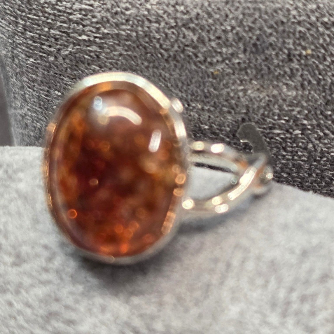 New Brown Sparkly Cabochon SilverTone Statement Ring Plus Size 10 Brown Stone