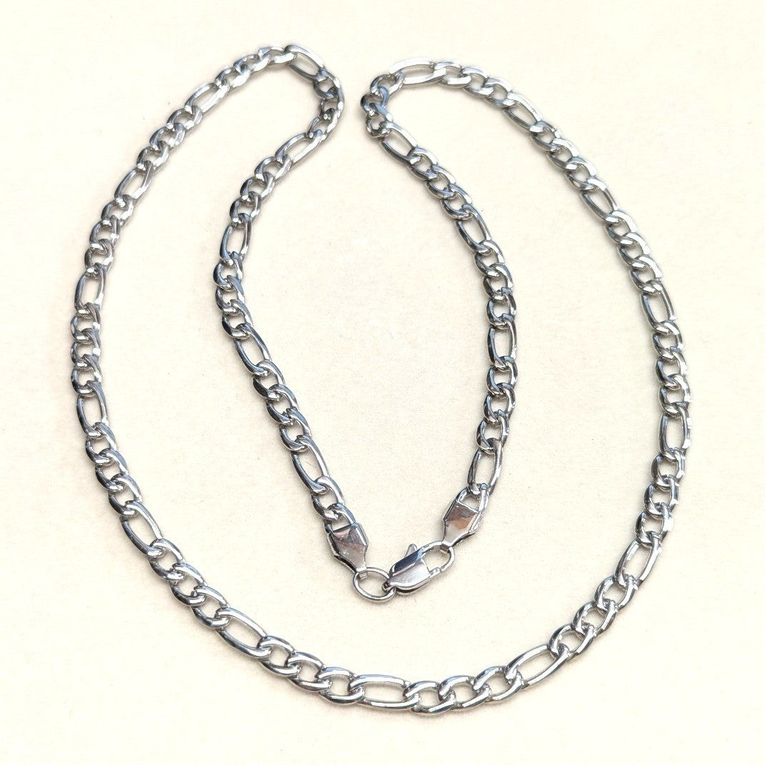 New 22" Stainless Steel 316L Figaro Link Chain Necklace Mens Womens Silver Tone