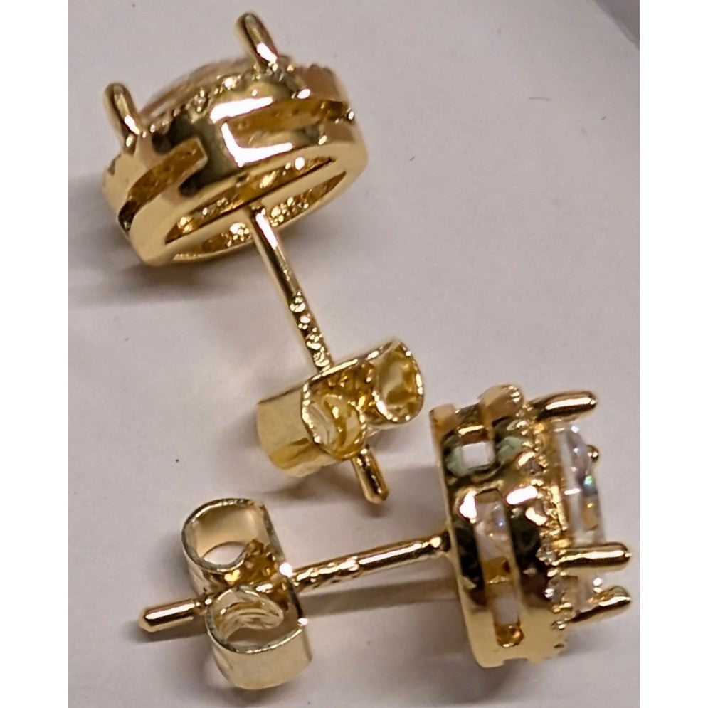 New 14K GP Gold Plated GRA Moissanite Stud Earrings Halo Brilliant Cut 1.0ct D
