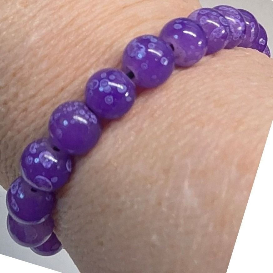 New Agate Bead Stretch Prayer Bracelet Purple Round Polished Boho Religious