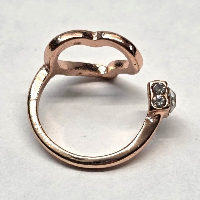 New Rose Gold Tone Open Heart Wrap Ring Size 2 Pinky Midi Toe Kiddie Rhinestone