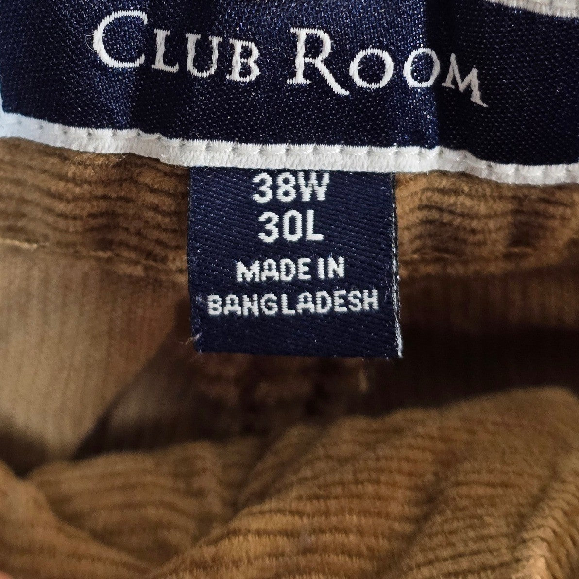 Club Room Corduroy Pants Jeans 38x30 38W 30L Brown Straight Leg Stretch 5 Pocket