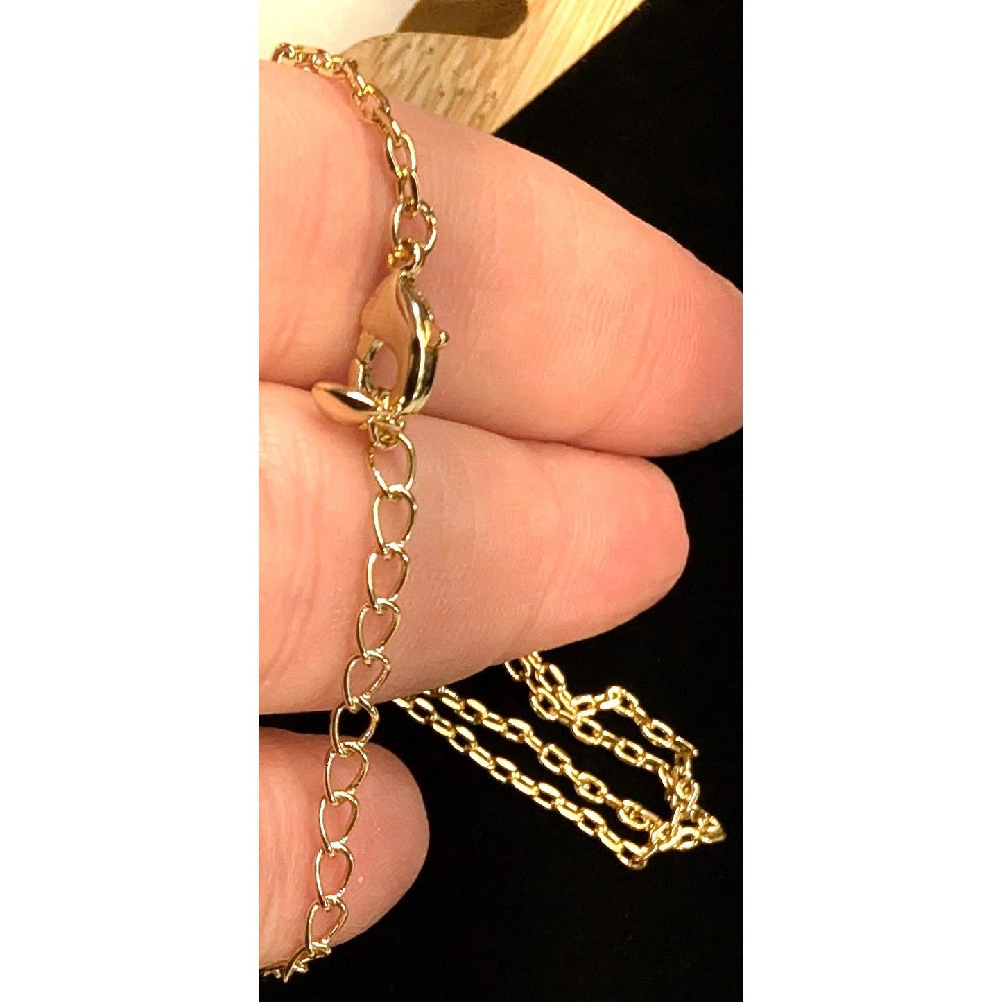 New 18K GP Gold PLated Cable Chain Necklace 18" Heart Charm Adjustable Extender