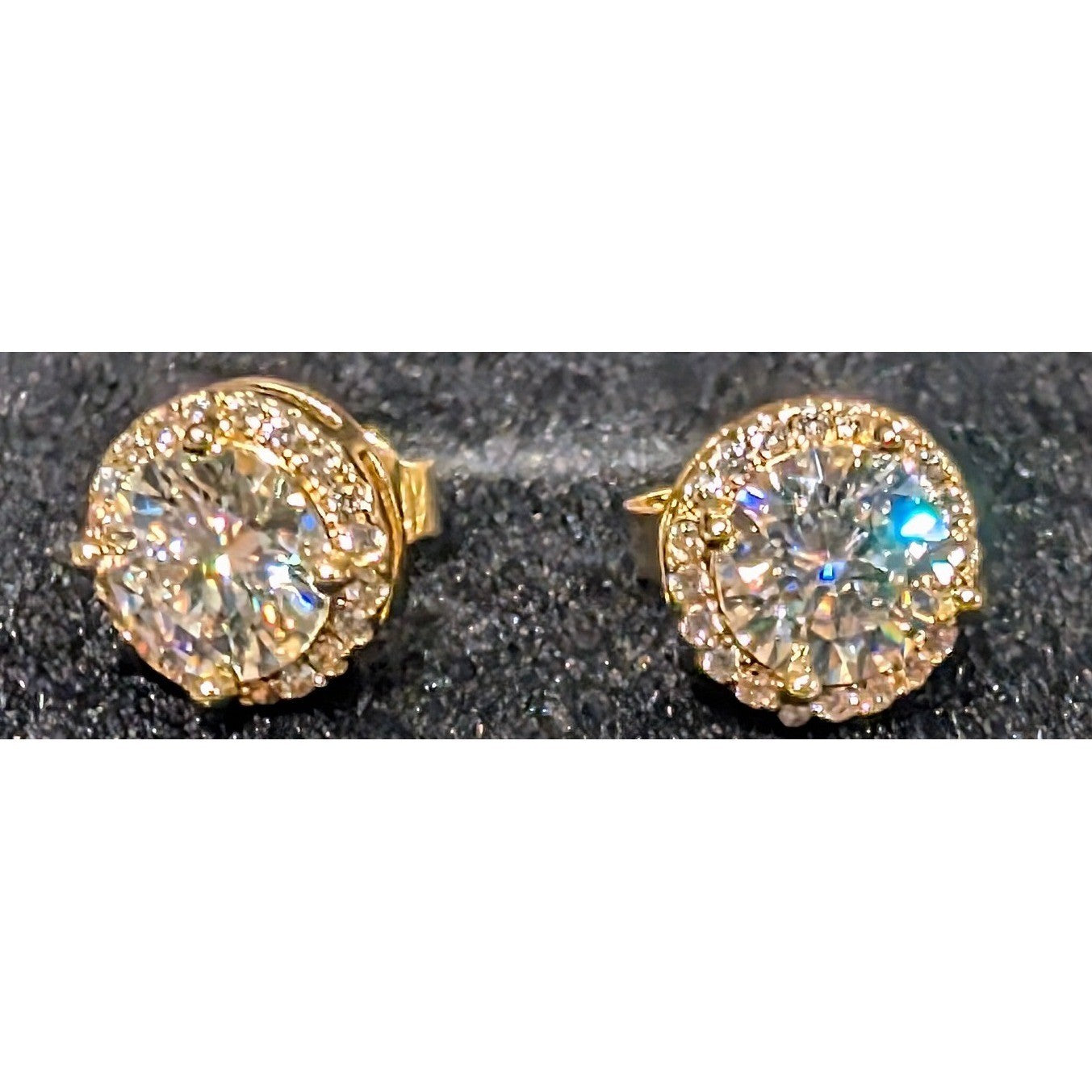 New 14K GP Gold Plated GRA Moissanite Stud Earrings Halo Brilliant Cut 1.0ct D