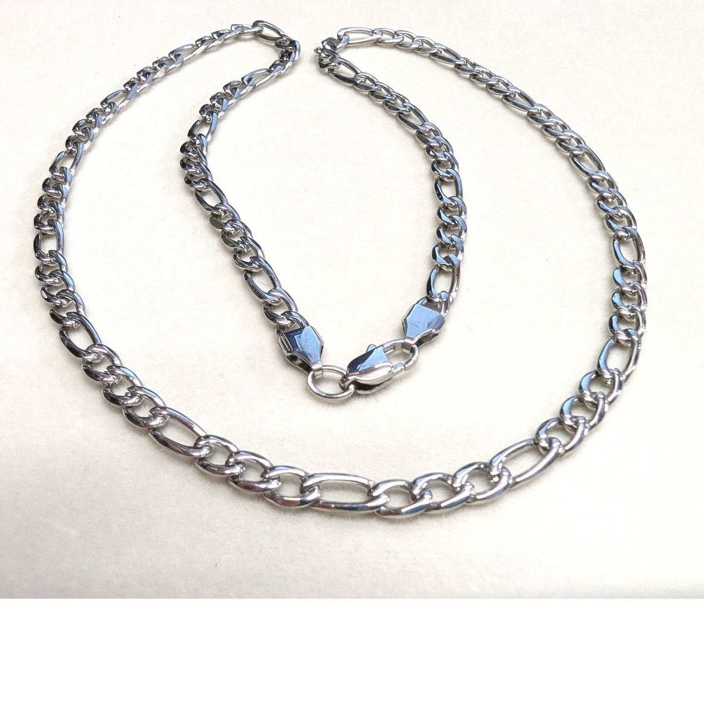 New 22" Stainless Steel 316L Figaro Link Chain Necklace Mens Womens Silver Tone