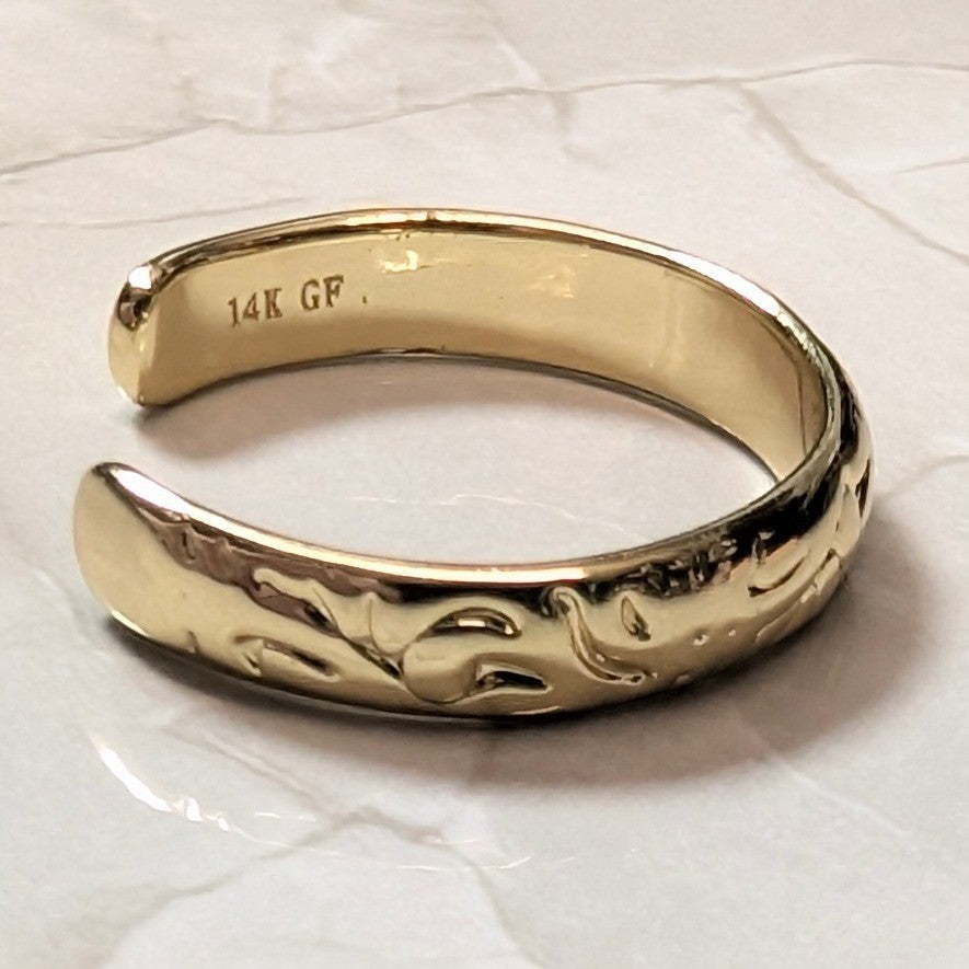 14K GF Gold Filled Scroll Engraved Finger Toe Midi Pinky Cuff Ring Band Size 3.5