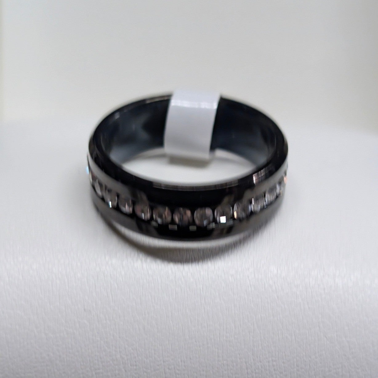 NEW Crystal Eternity Ring PLus Size 10 Black Band Clear Rhinestones Wedding Gift