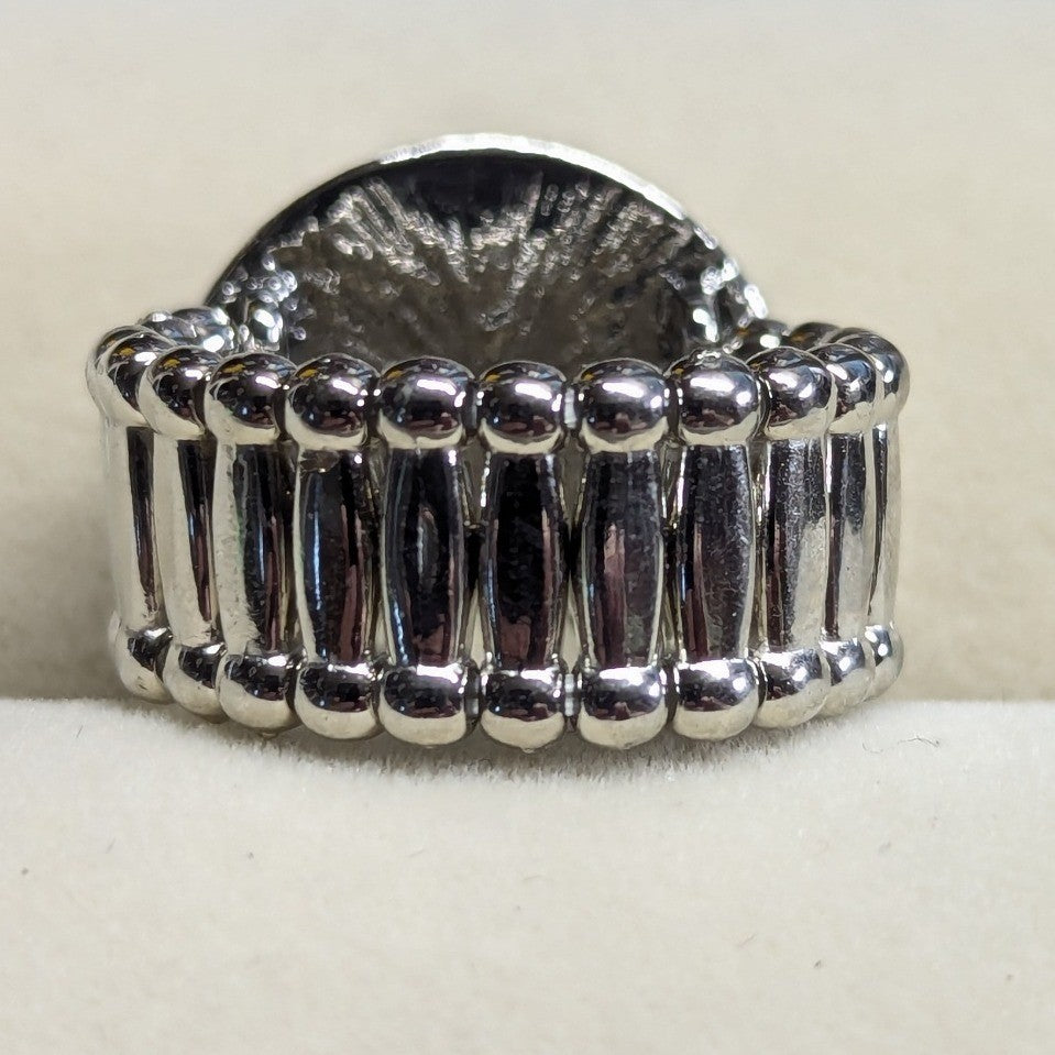 New Mandala Medallion Ring Purple Pink SilverTone Rhinestones Stretch Round Boho