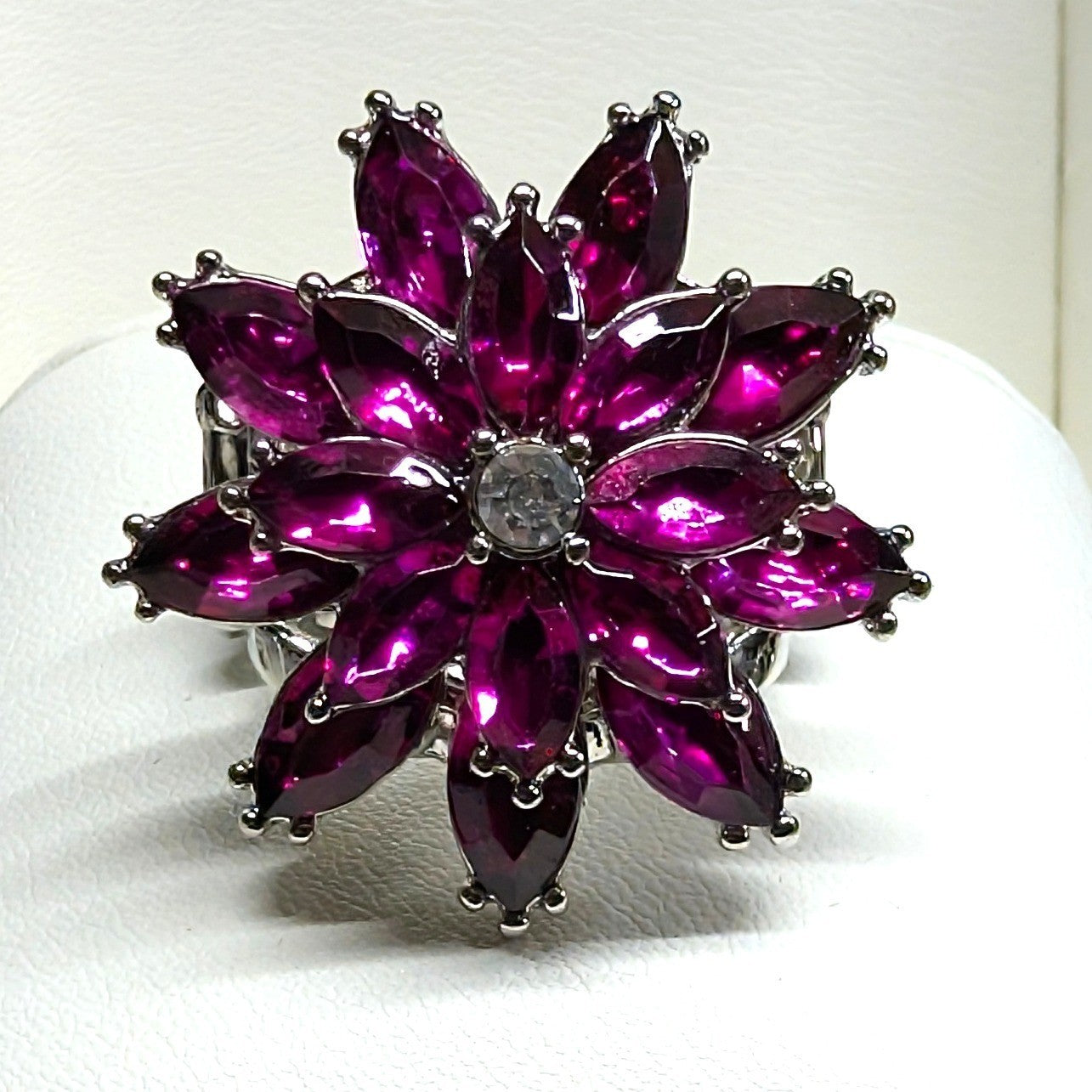 New Huge Flower Floral Statement Ring Purple Marquise Rhinestones Stretch Band