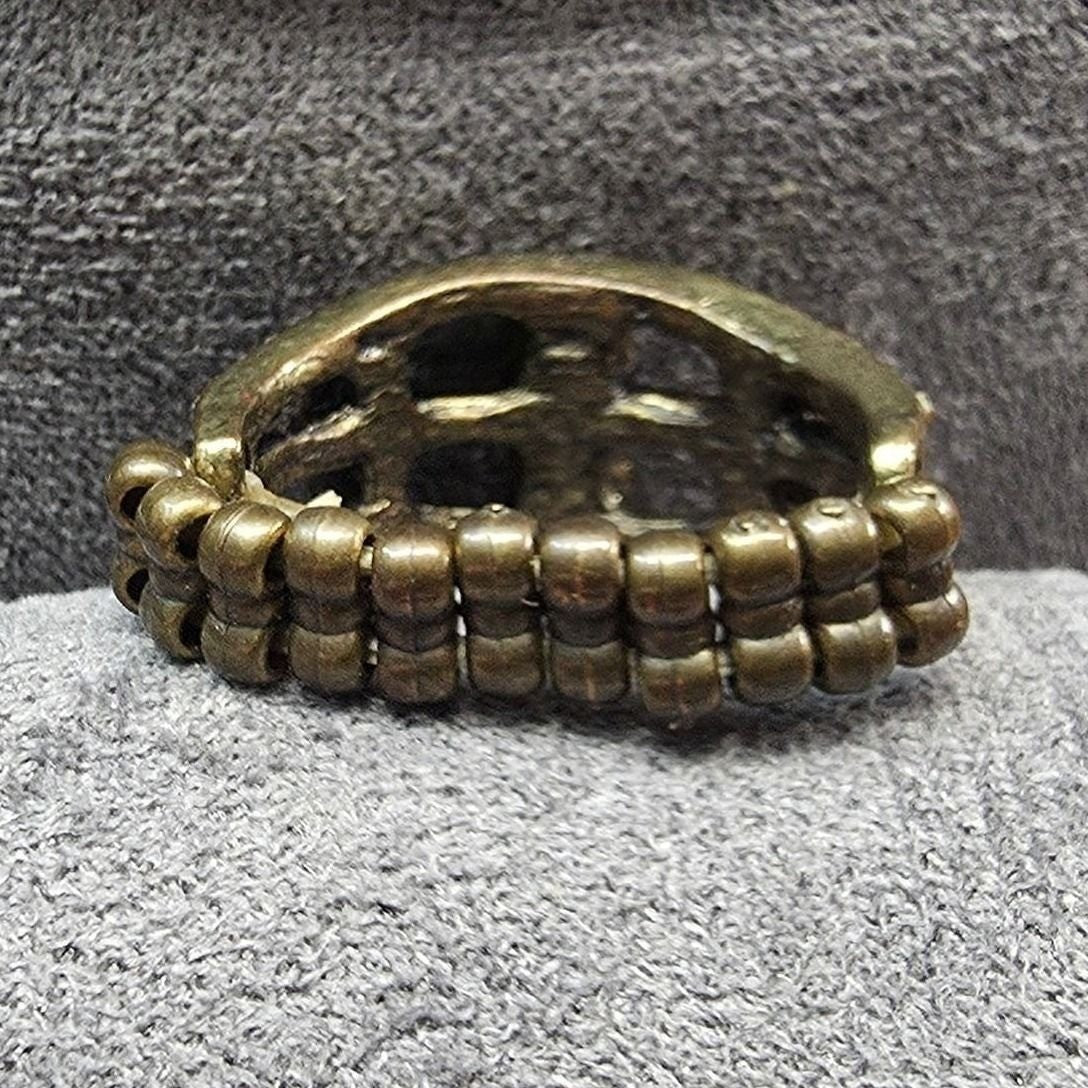 New Statement Stretch Band Ring Brass Smoky Topaz Color Rhinestones Multibar