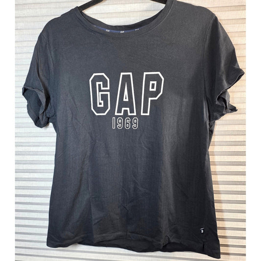 Gap 1969 Logo T Tee Shirt Womens Large Black White Short Sleeve Cotton Crew Neck