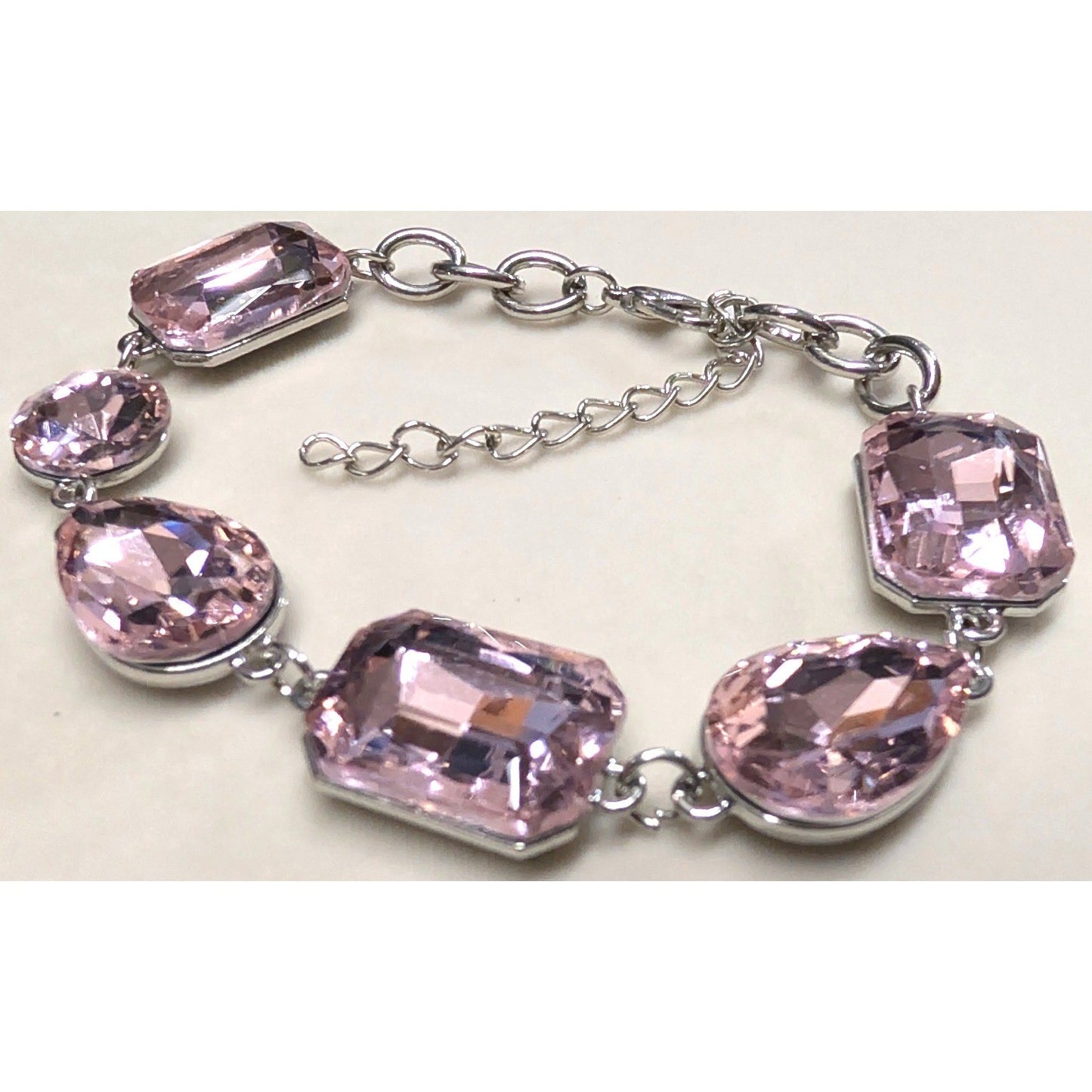 New Pink Ice Rhinestone Statement Bracelet Silver Tone Chunky Crystal 9.5"