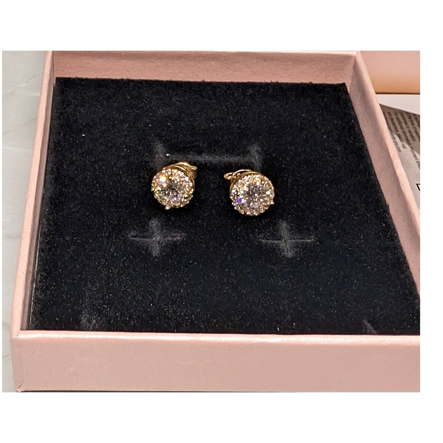 New 14K GP Gold Plated GRA Moissanite Stud Earrings Halo Brilliant Cut 1.0ct D