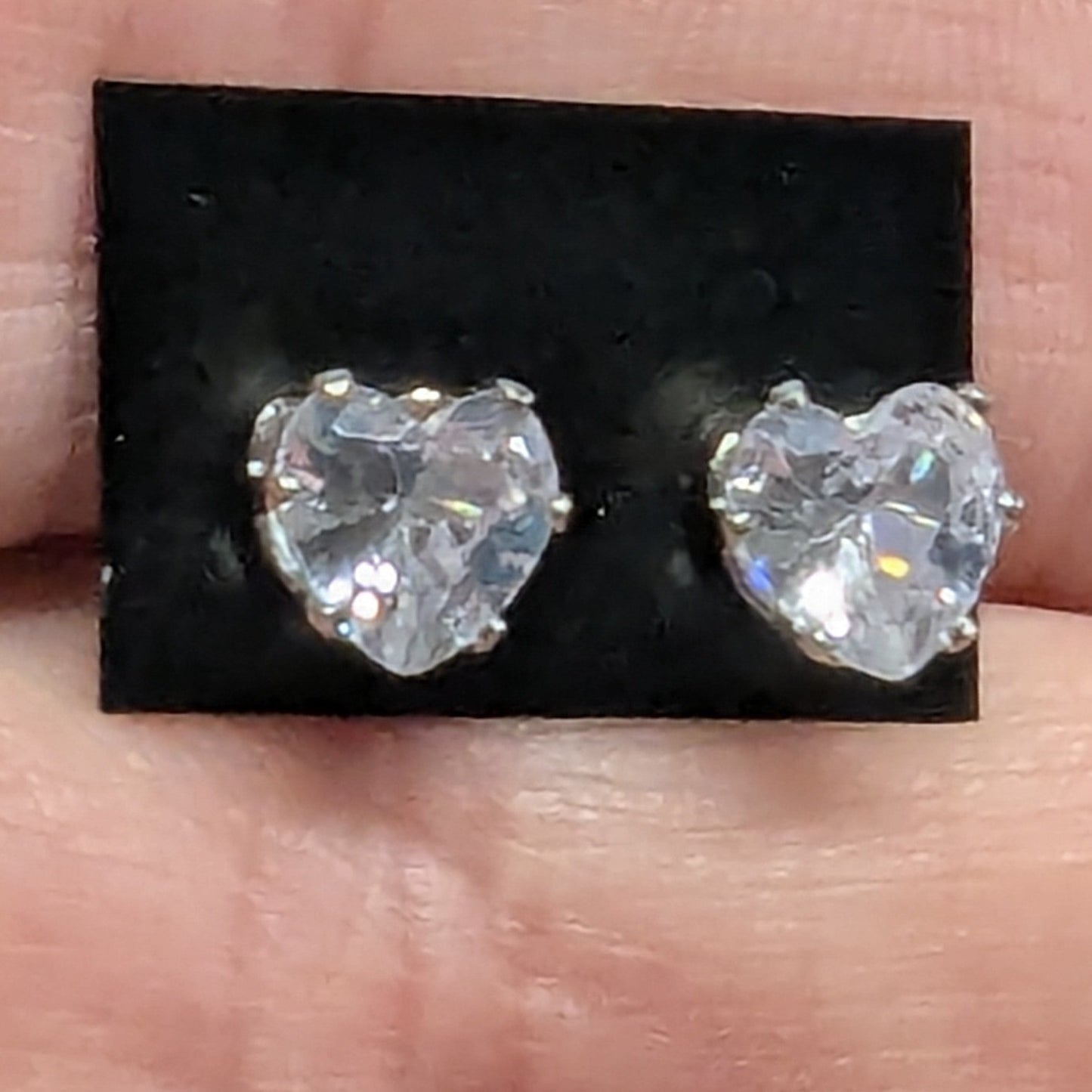 New Heart Stud Earrings Silver Tone Clear Sparkling CZ Cubic Zirconia 1/4 Inch