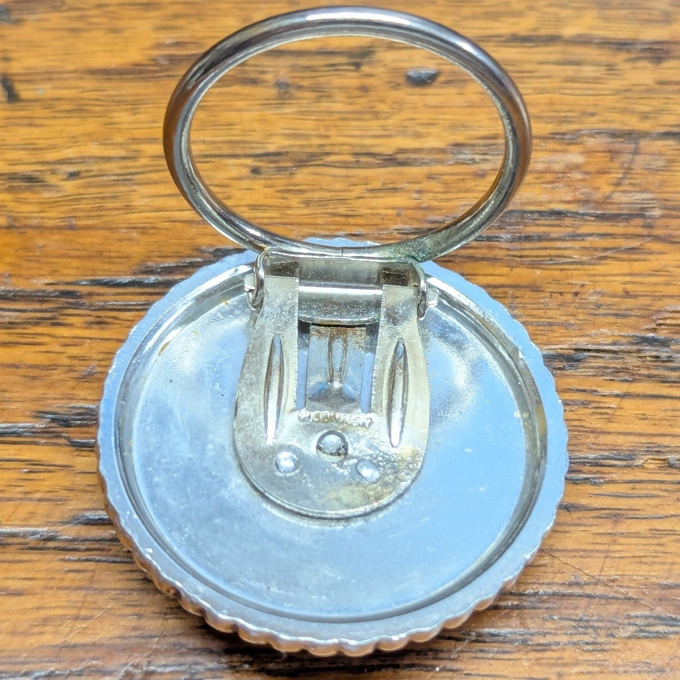 W West Germany Scarf Clip Ring Silver Tone Round Edelweiss Vintage MCM Faux MOP