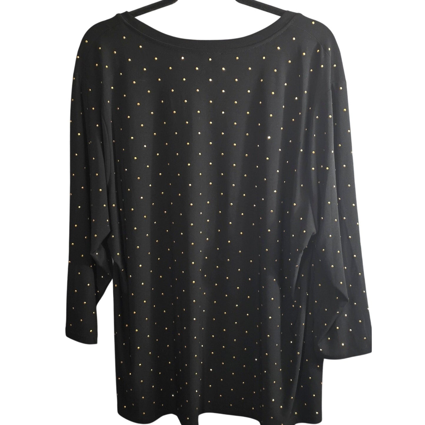 Vince Camuto Studded Tunic Top Plus Size 3X XXX Black Gold 3/4 Sleeve Scoop Neck