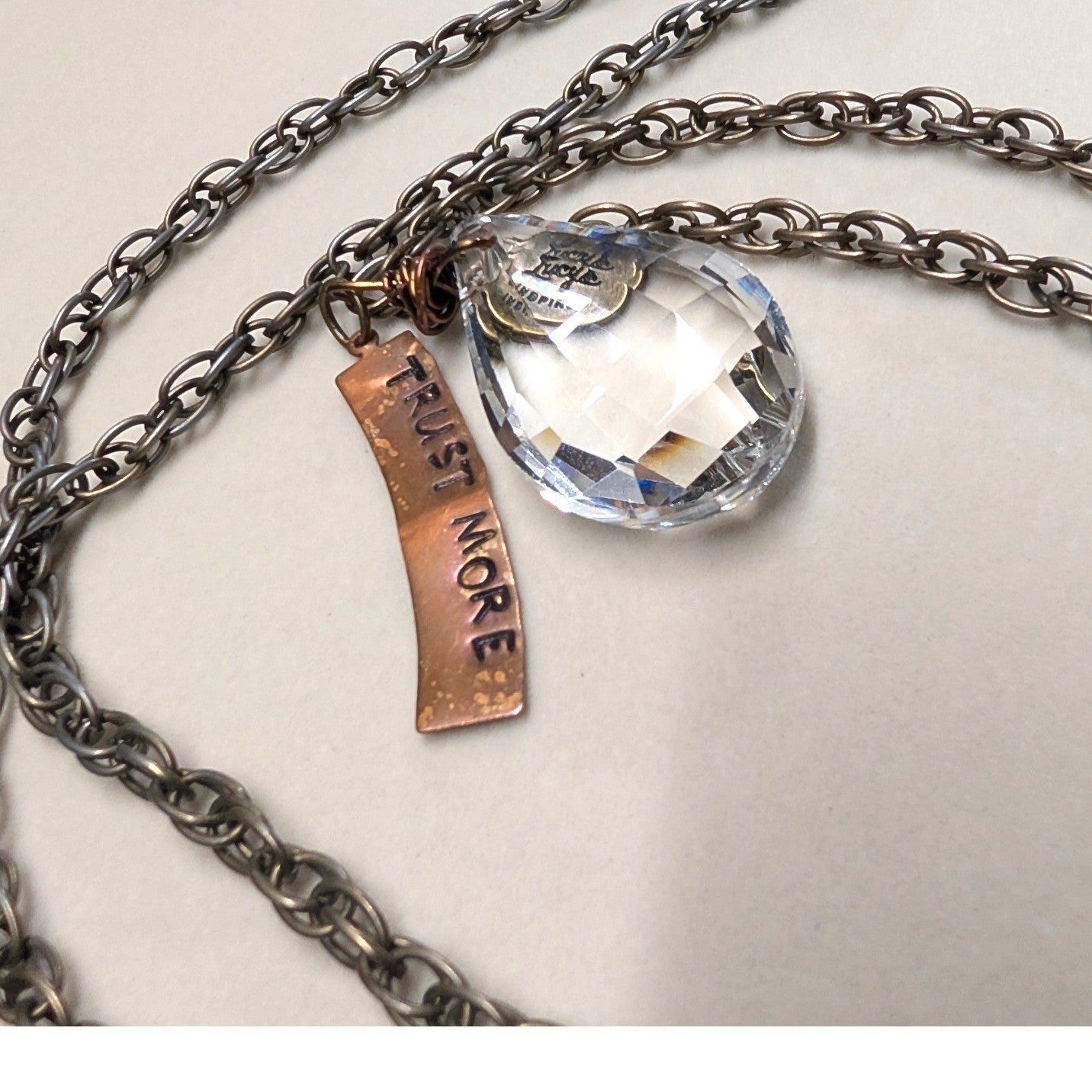 Lucy's Inspired Copper Trust More Crystal Prism Pendant Necklace Bronze Faceted