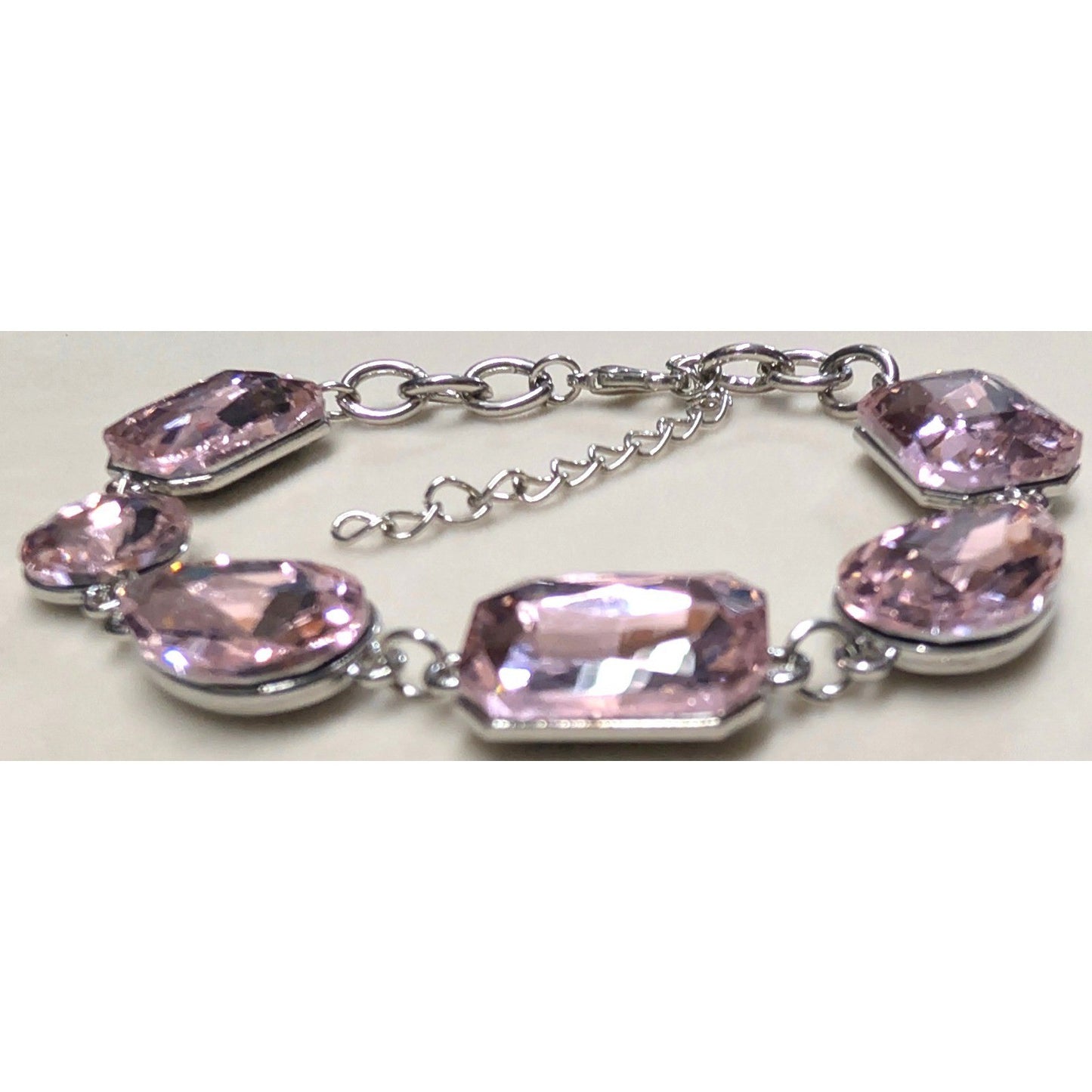 New Pink Ice Rhinestone Statement Bracelet Silver Tone Chunky Crystal 9.5"