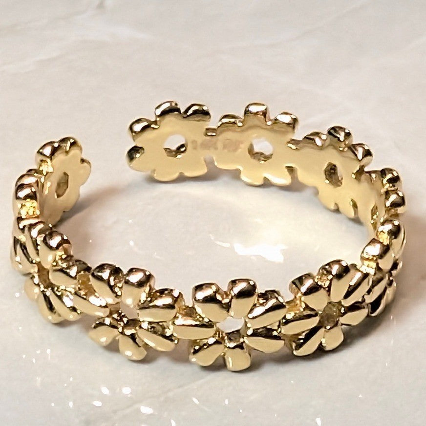 14K GF Gold Filled Daisy Flower Band Finger Toe Ring Size 4 Floral