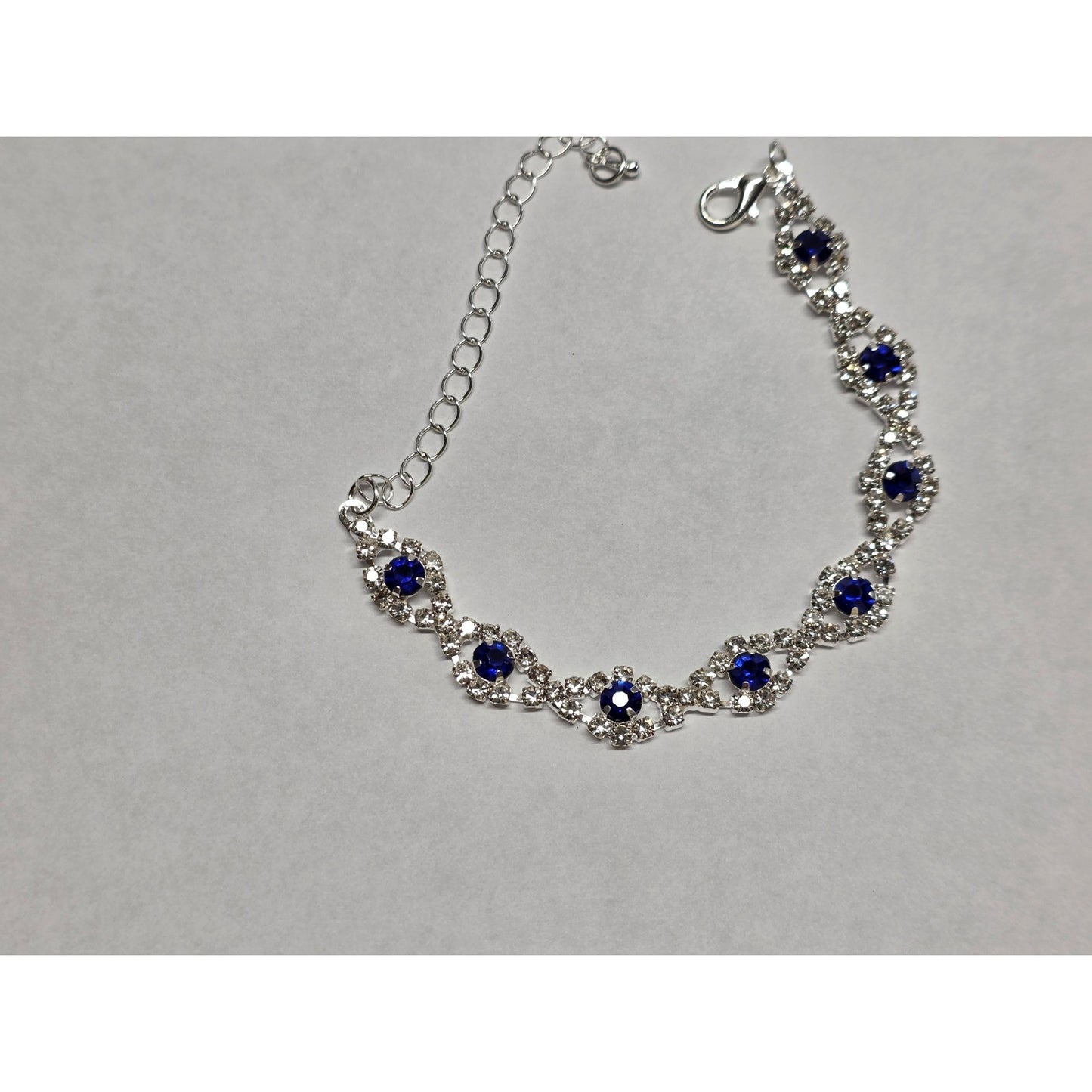 New Blue Clear Rhinestone Tennis Bracelet Silver Tone Formal up to 9 Inches Prom