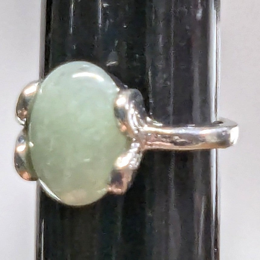 New Silver Tone Oval Green Cold Stone Cabochon Ring Plus Size 9.75