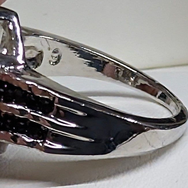 New Black Twist Knot Ring Plus Size 8.5 Silver Tone Statement Pave Rhinestones