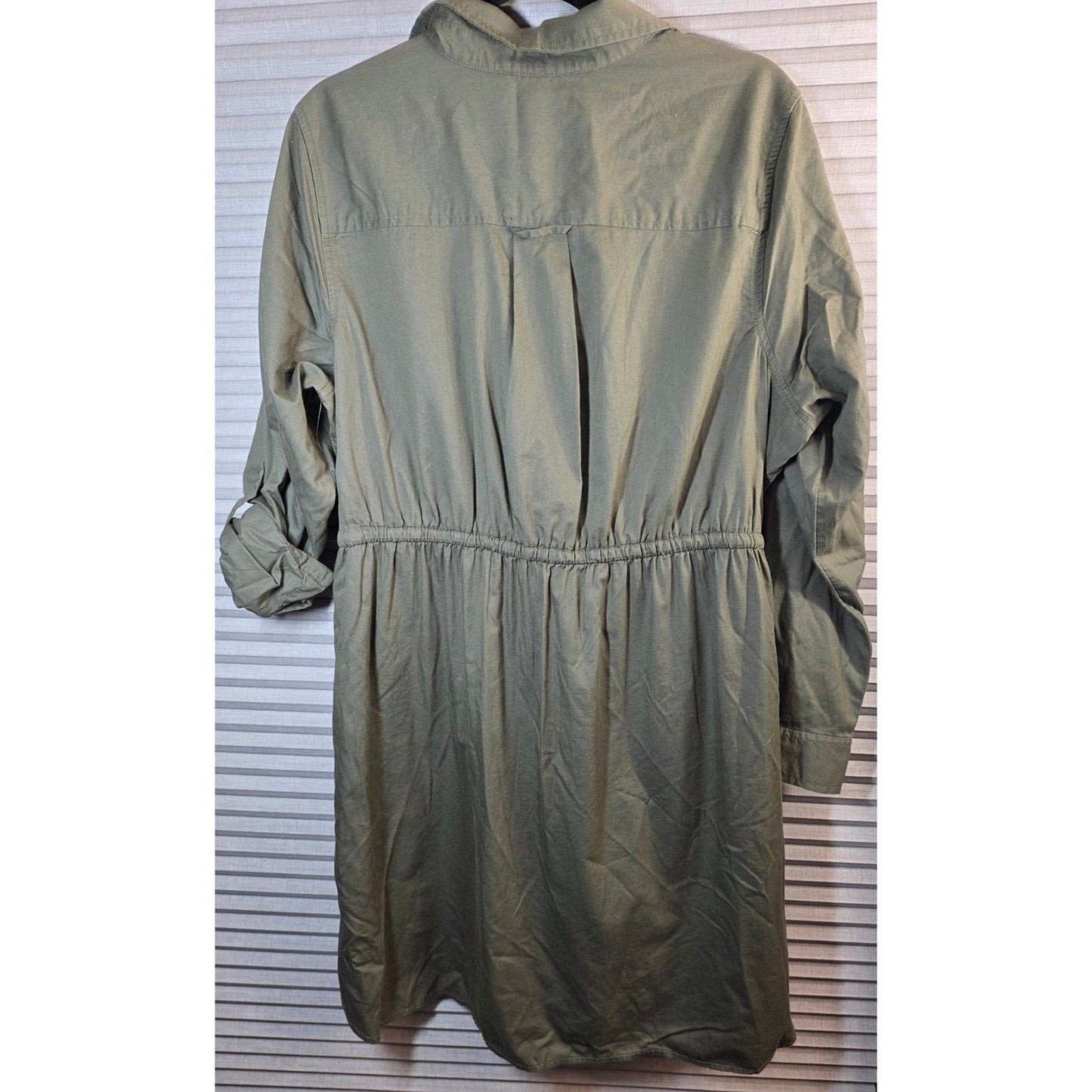 Time and Tru Button Down Shirt Dress PLus Size XXL 2X Roll Tab Olive Drab Green