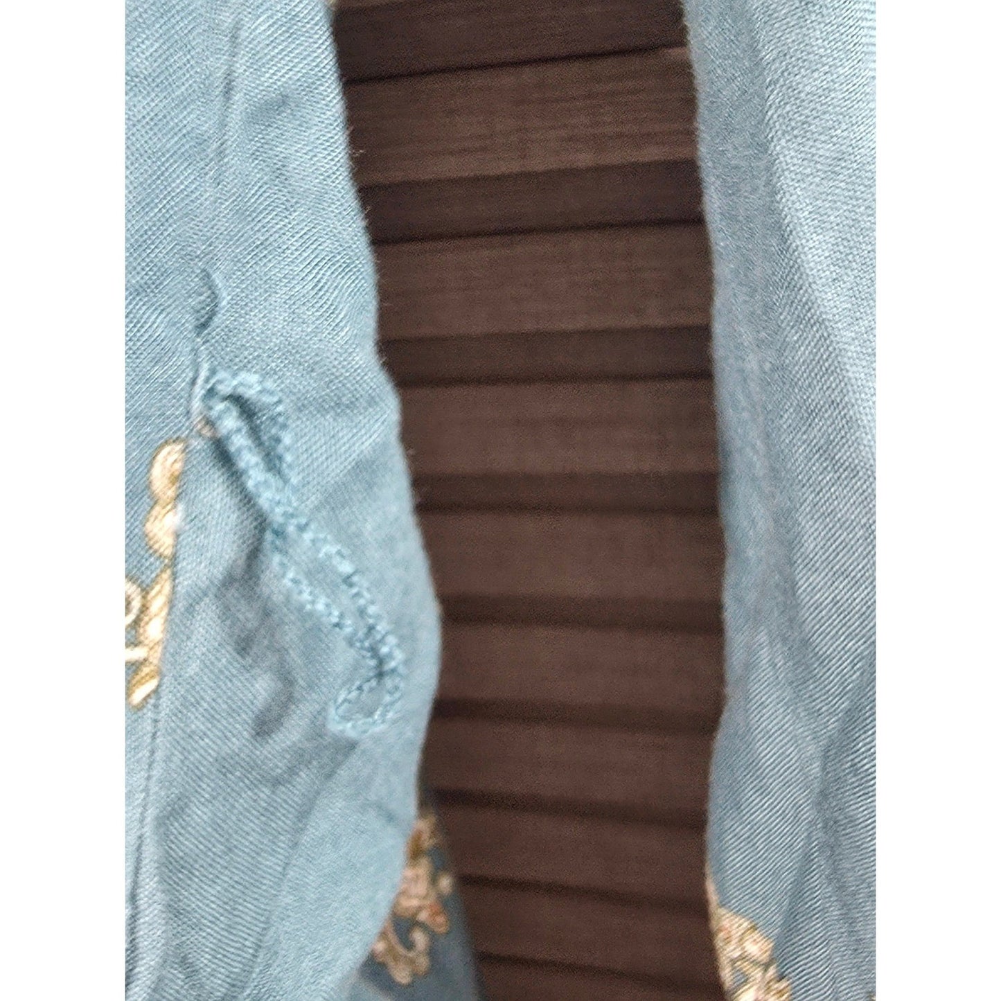 Time and Tru Boho Medallion Print Mini Dress Top Size Large Lg Teal Blue Ruffle