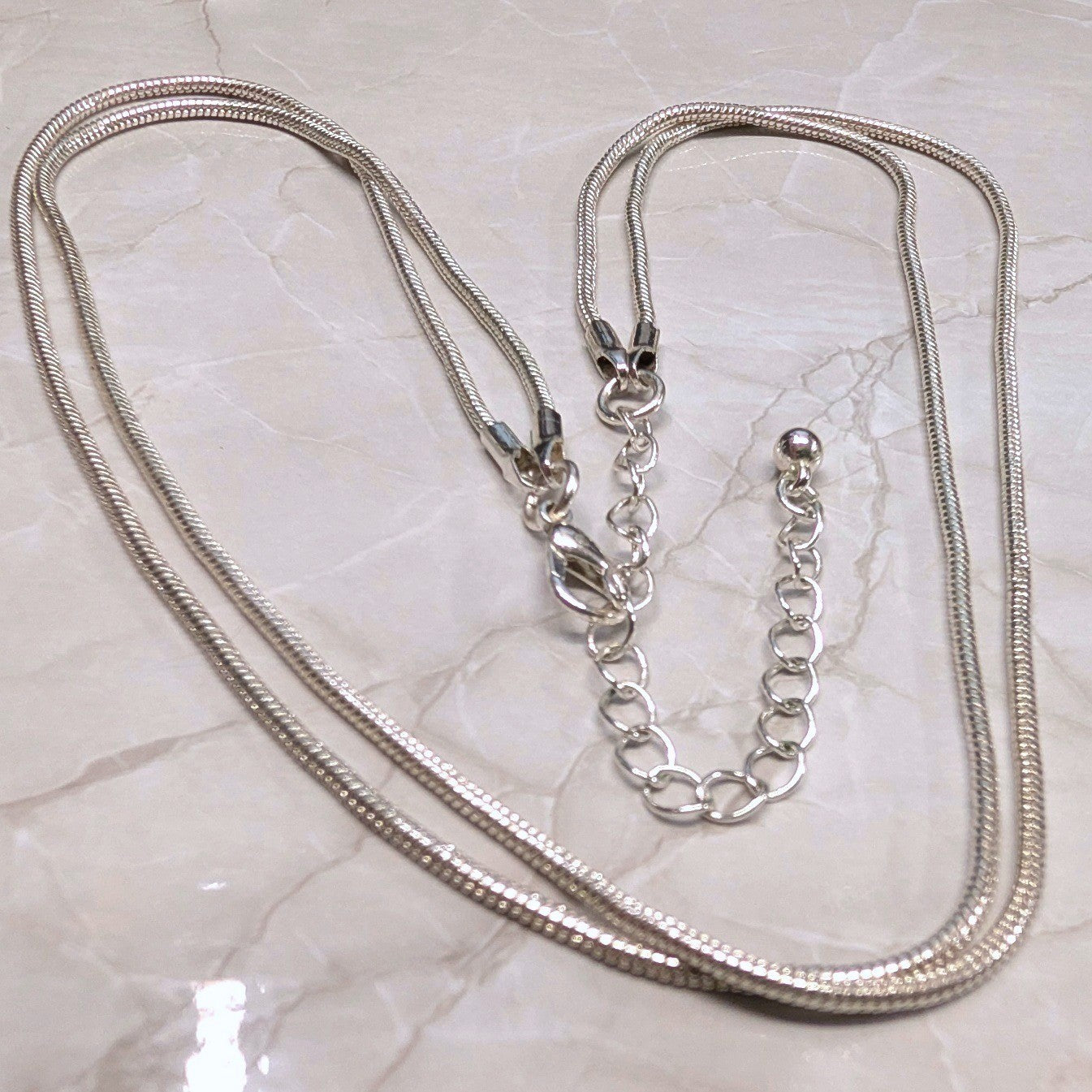 Vtg Double 2 Strand Liquid Snake Chain Necklace Silver Tone Layered Minimalist