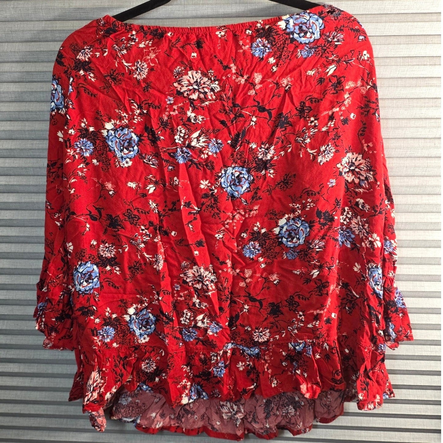 Faded Glory Floral Peasant Top Plus Size XXL 2X XX 20 Red Ruffle Hem Bell Sleeve